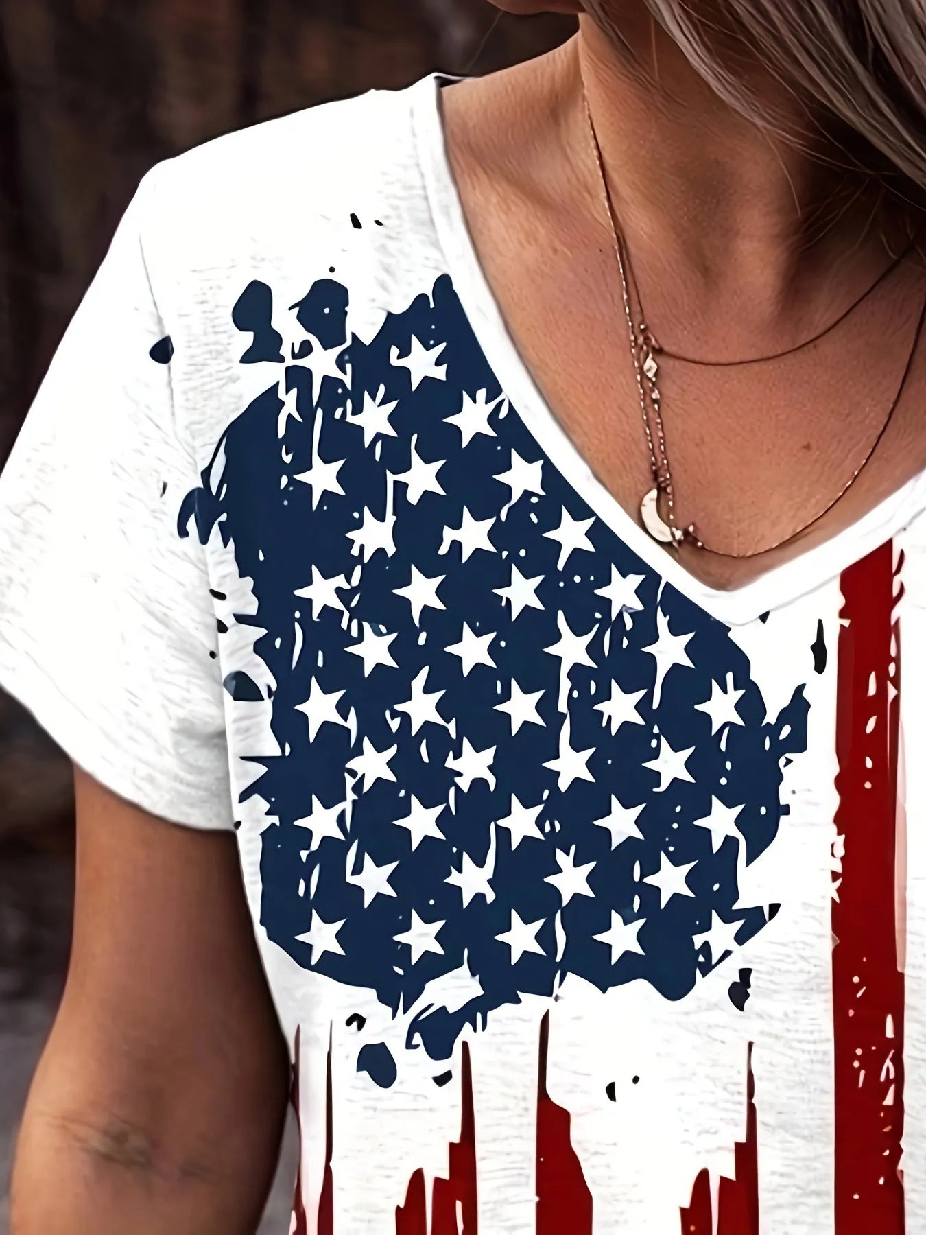 American Flag V-Neck Short Sleeve T-Shirt - Fashorio