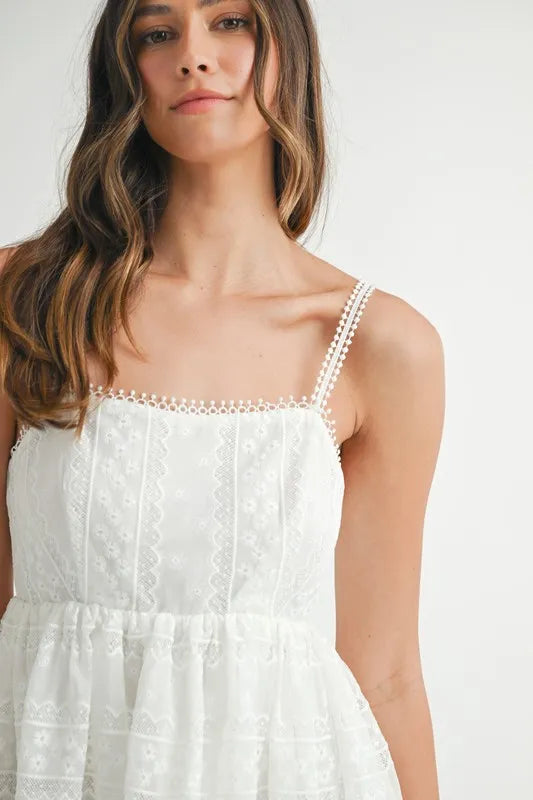 Eyelet Lace Babydoll Mini Cami Dress close up
