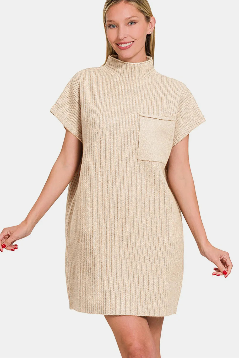 Ribbed Short Sleeve Sweater Mini Dress side view