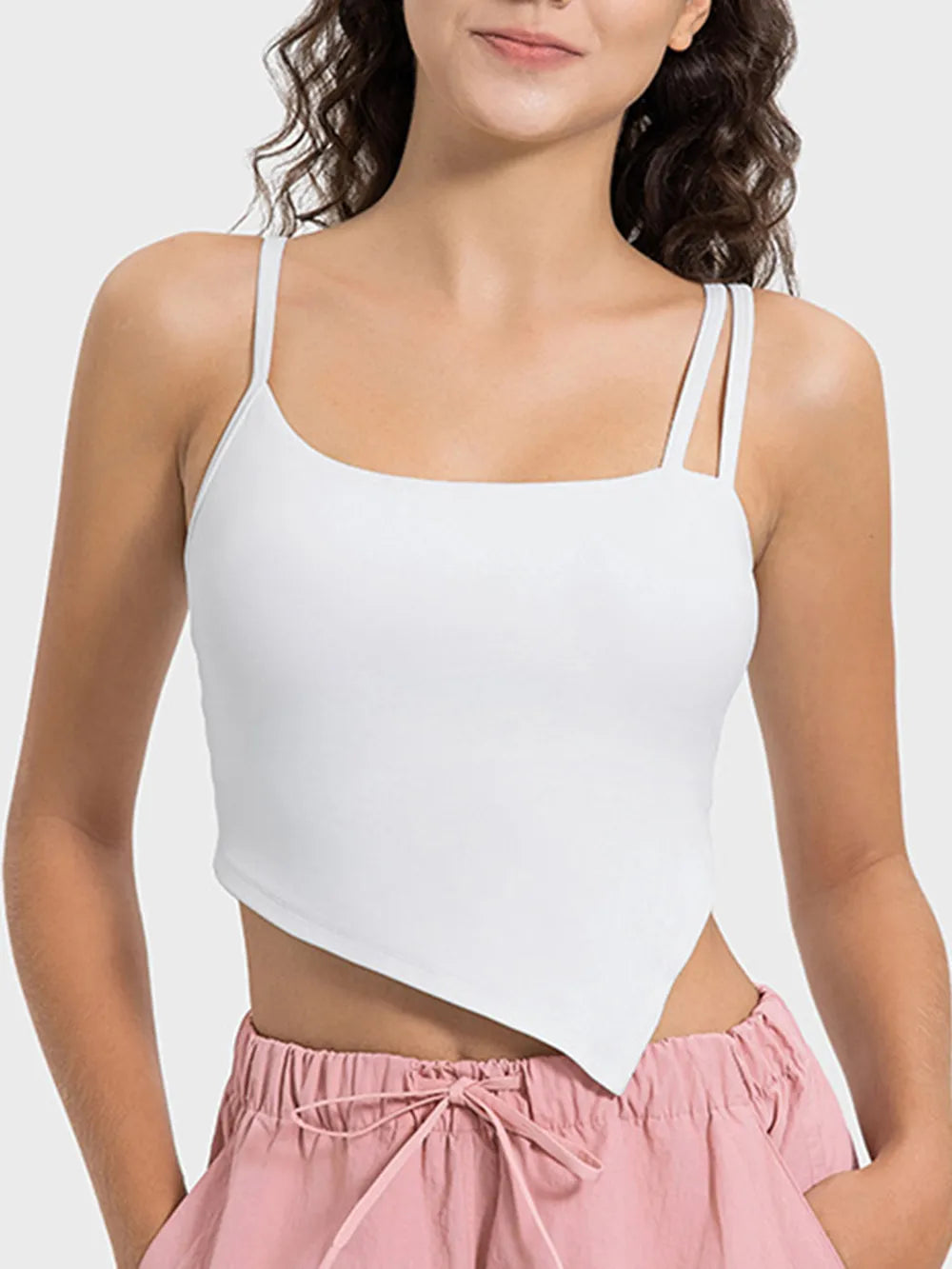 slit asymmetrical neck active cami full length view