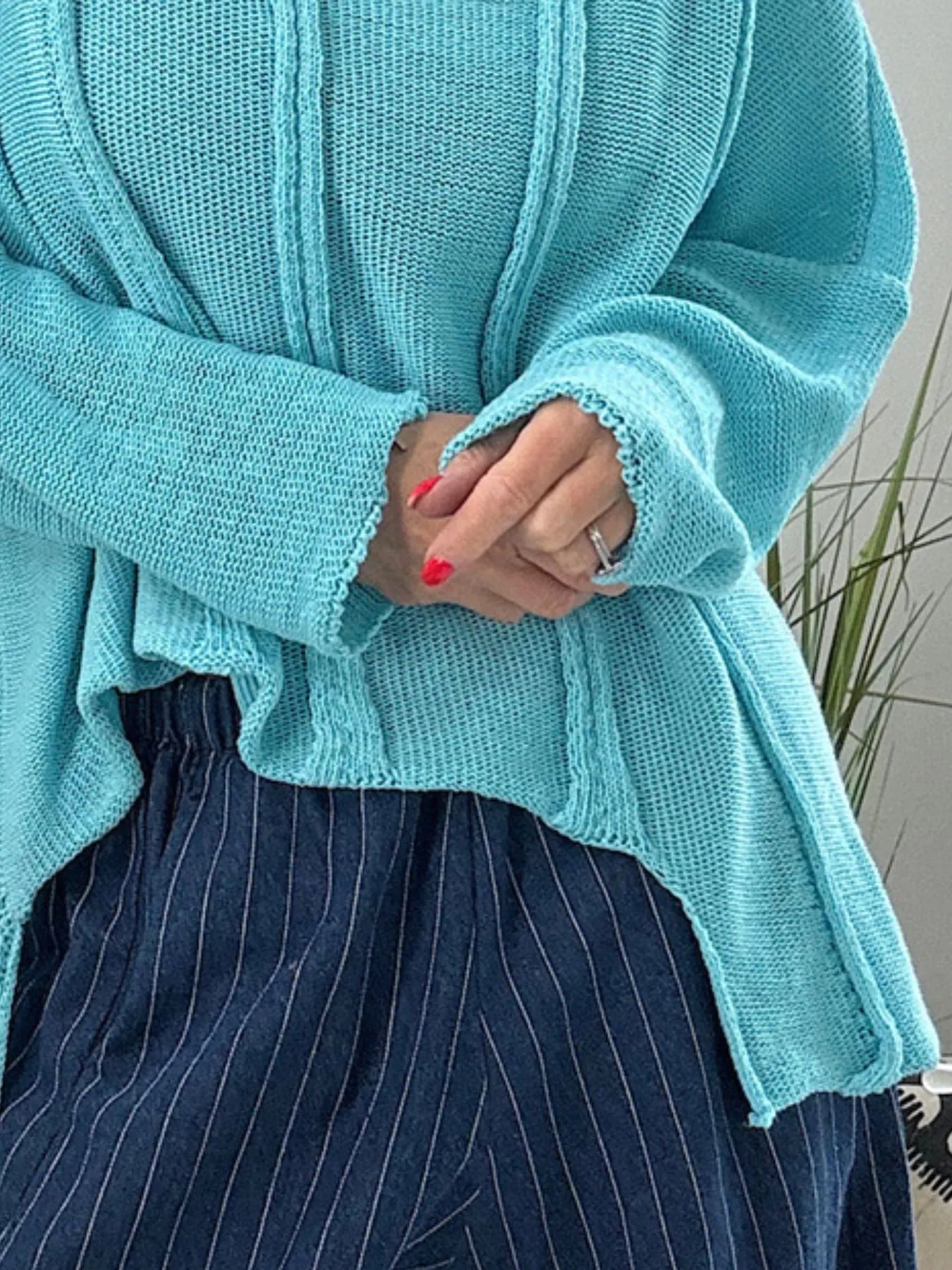 High-Low Drop Shoulder Sweater - Fashorio