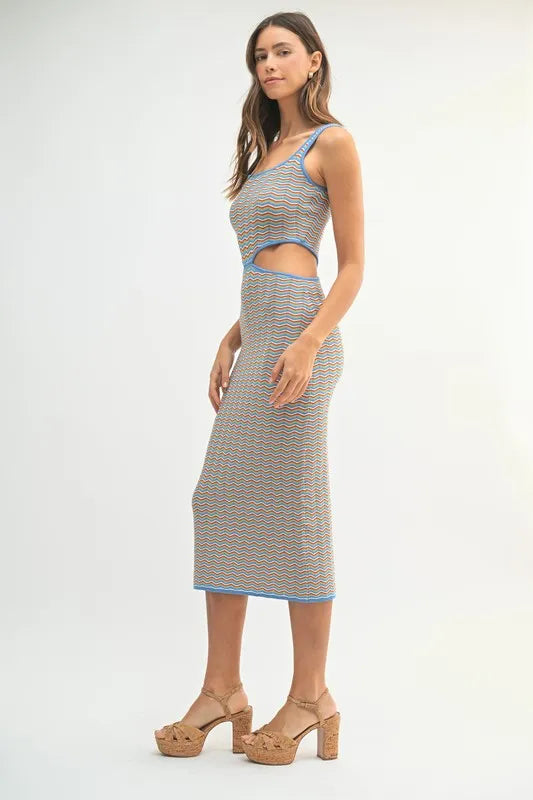 Multi Color Chevron Knit Bodycon Midi Dress close up