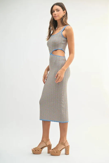 MABLE Multi Color Chevron Knit Bodycon Midi Dress - Fashorio