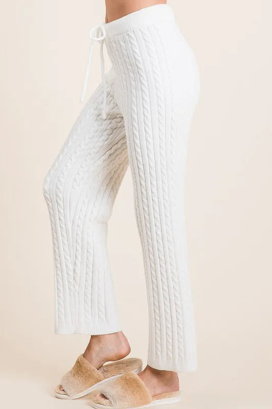 Cable Knit High Waist Sweater Pants in Ivory back view