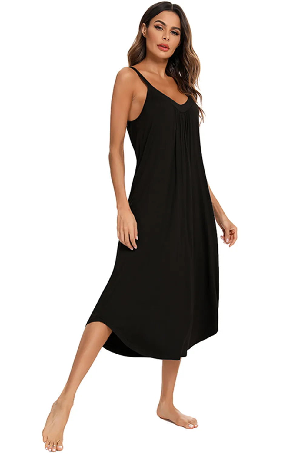 V-Neck Midi Lounge Dress - Fashorio