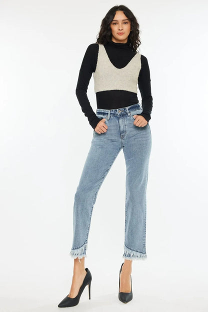 Kancan Raw Hem High Rise Straight Jeans - Fashorio