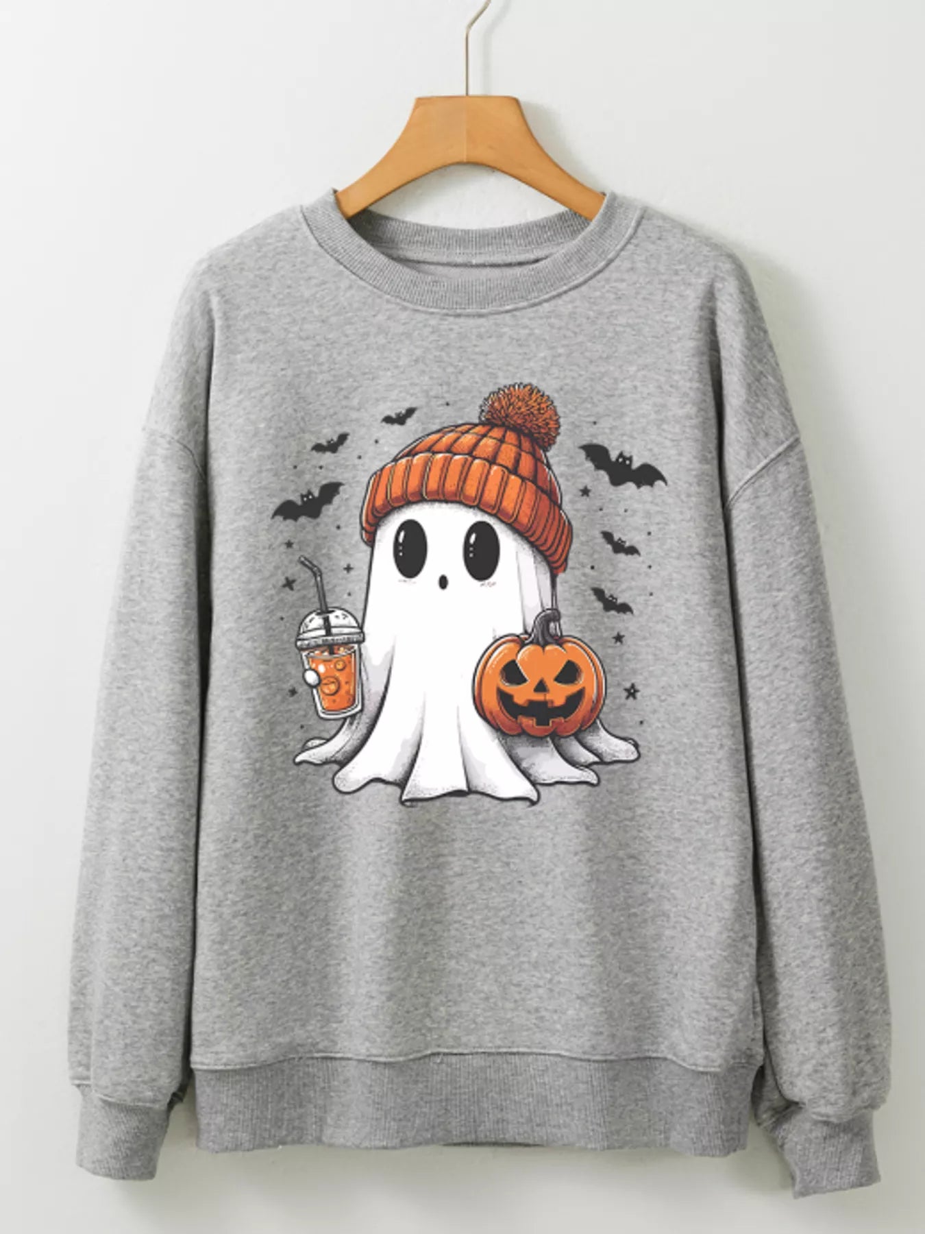 Halloween Ghost Round Neck Sweatshirt - Fashorio