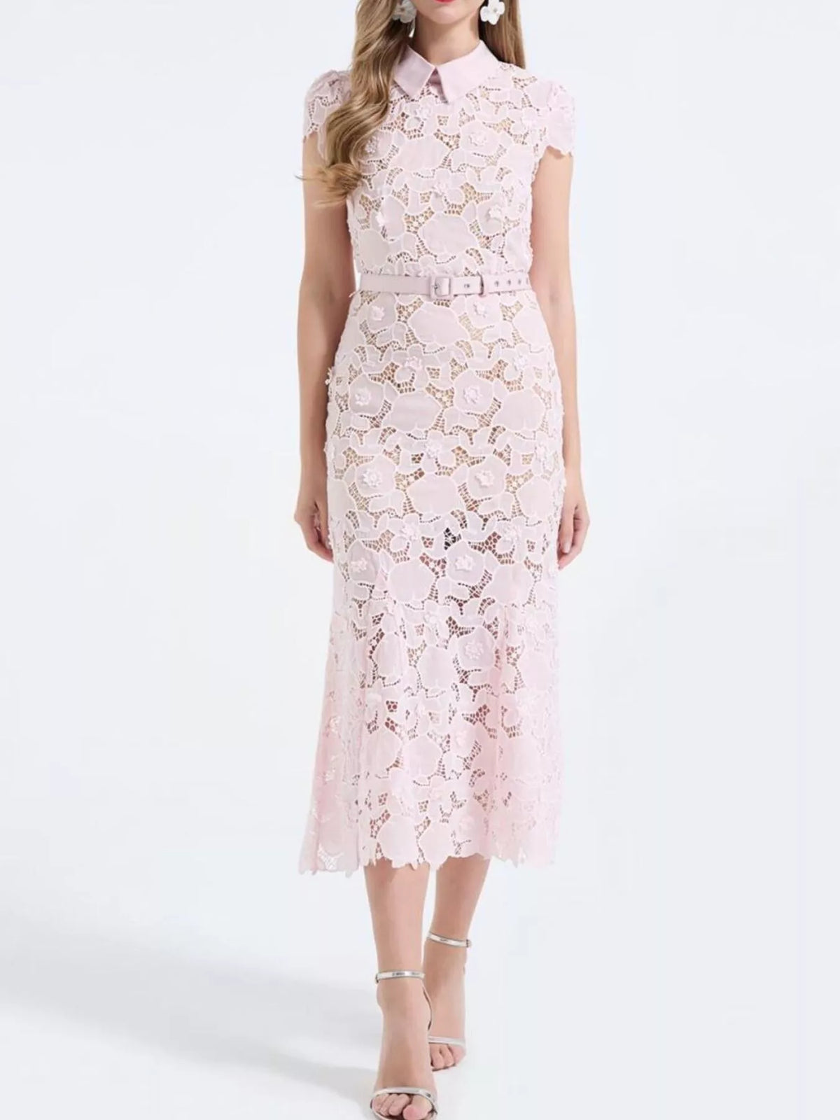 Short sleeve lace detail on midi dress