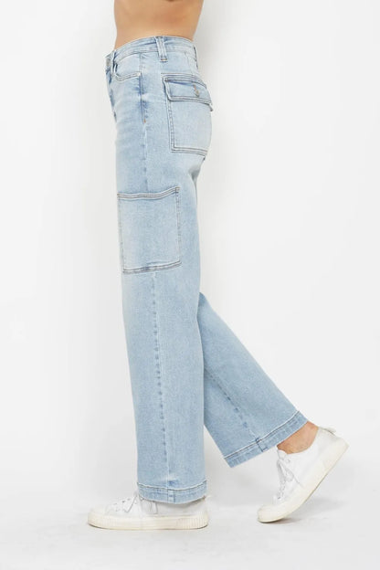 Judy Blue Full Size High Waist Straight Cargo Jeans - Fashorio