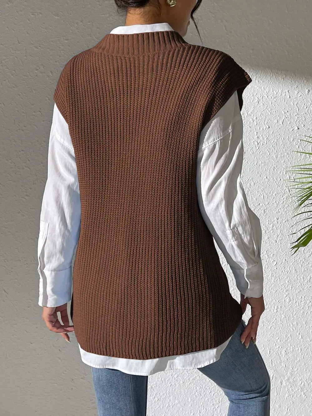 Floral V Neck Sweater Vest in Ivory view 10