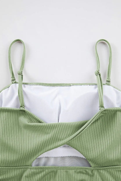 Ribbed Drawstring Sides Cutout One Piece Swimsuit - Fashorio