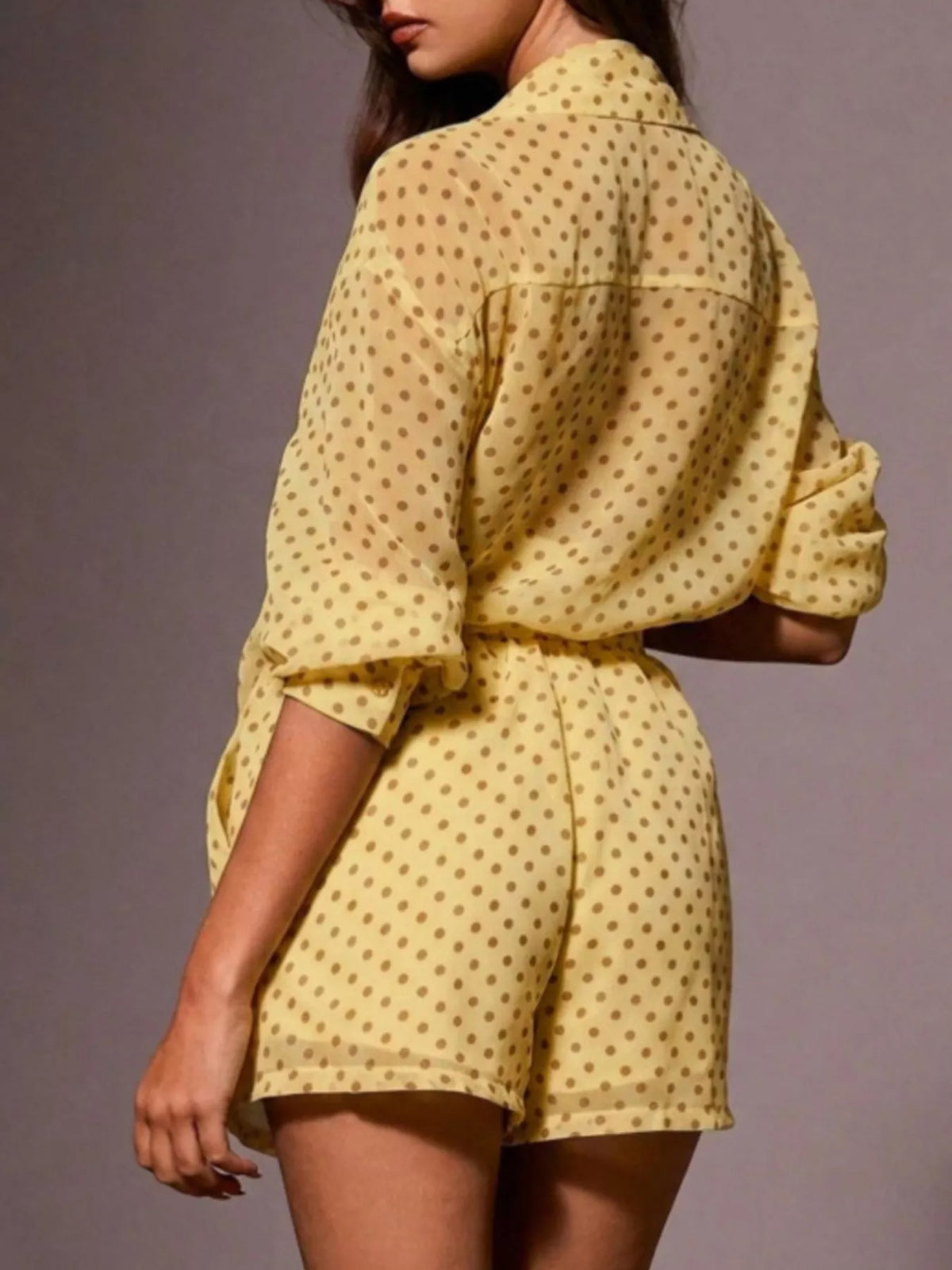 Polka dot shirt and shorts two piece set look