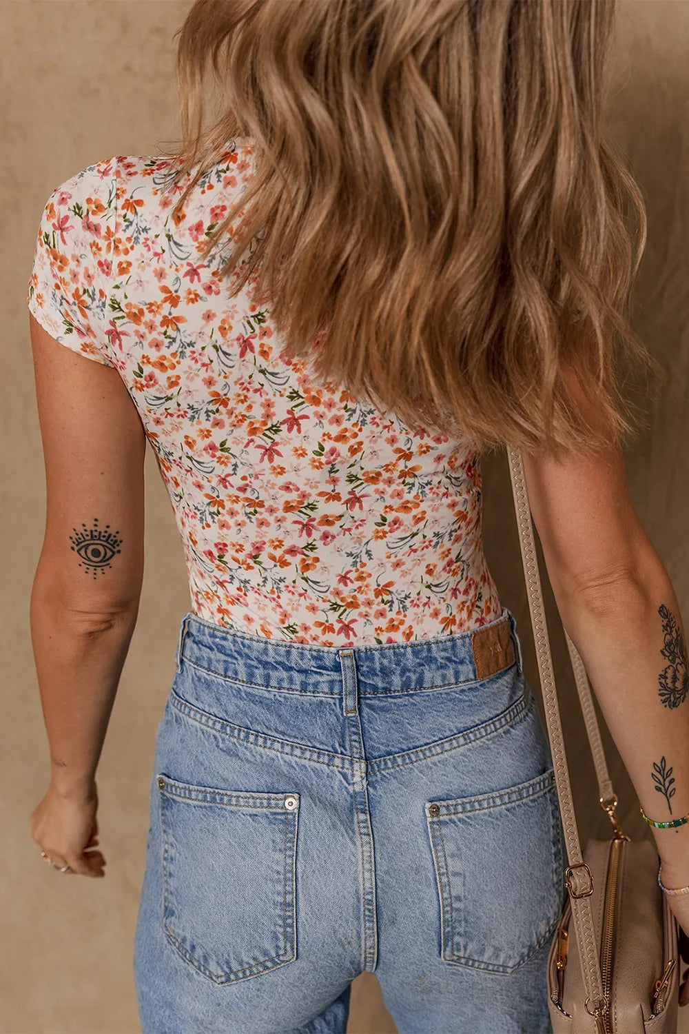 Printed Ruched Short Sleeve Bodysuit - Fashorio