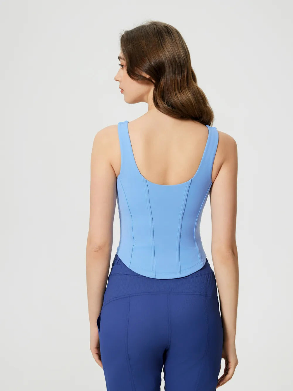 Round neck wide strap padded active tank front detail