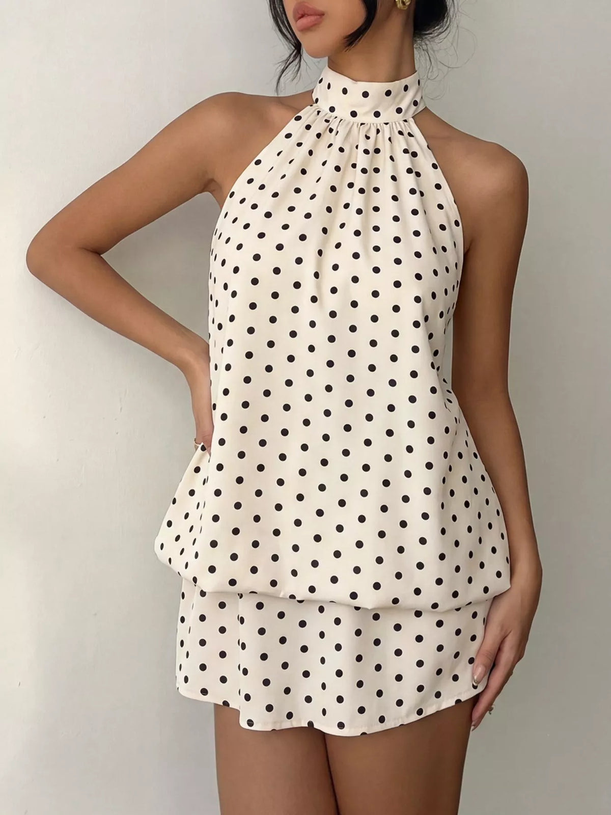 Polka dot mini dress side view
