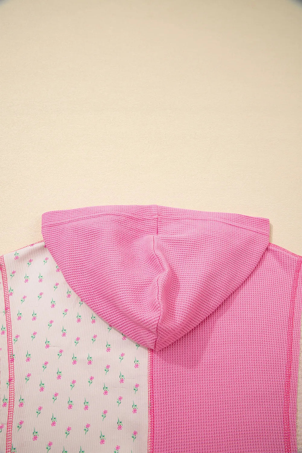 Color Block Button Detail Hoodie - Fashorio