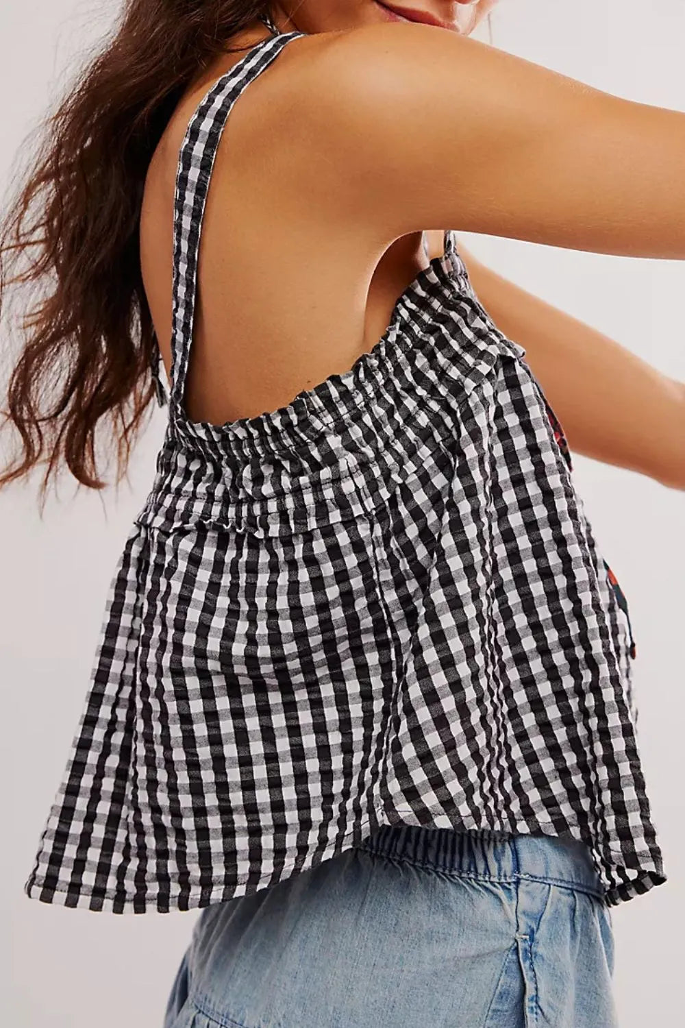 Tied Front Textured Square Neck Cami Top back view