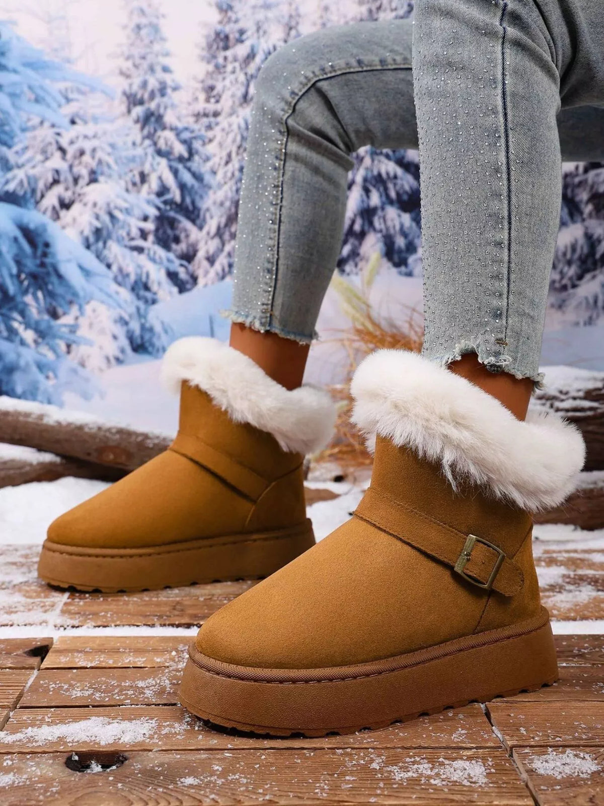 Platform round toe ankle boots pair standing