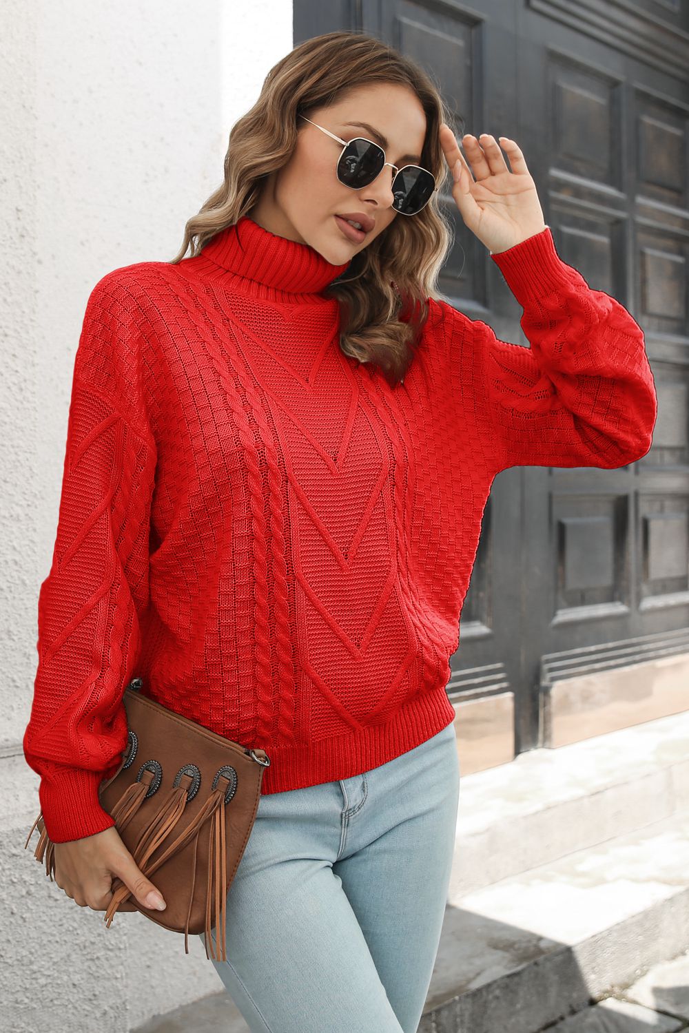 Cable-Knit Turtleneck Sweater - Fashorio