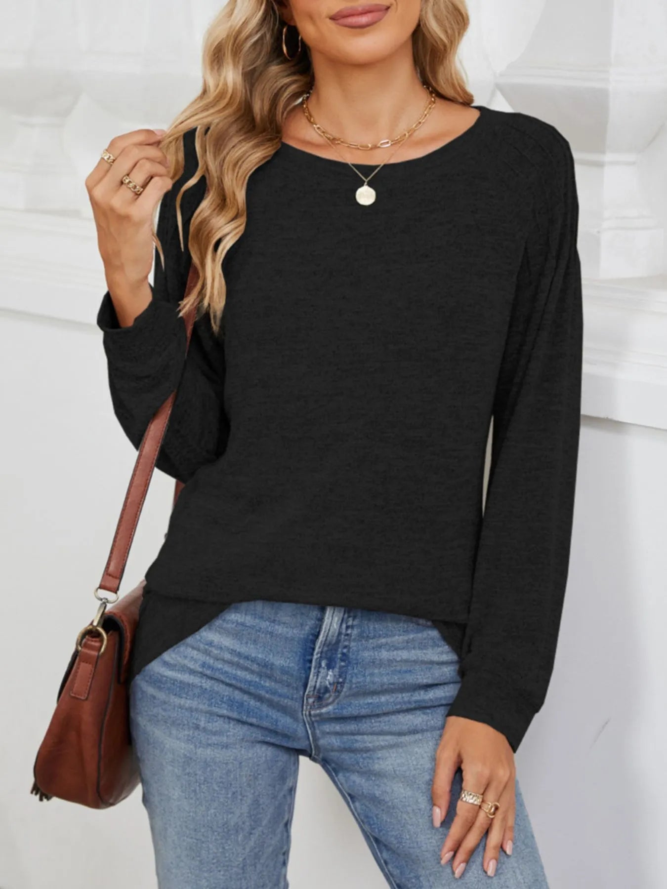Round Neck Long Sleeve T-Shirt - Fashorio
