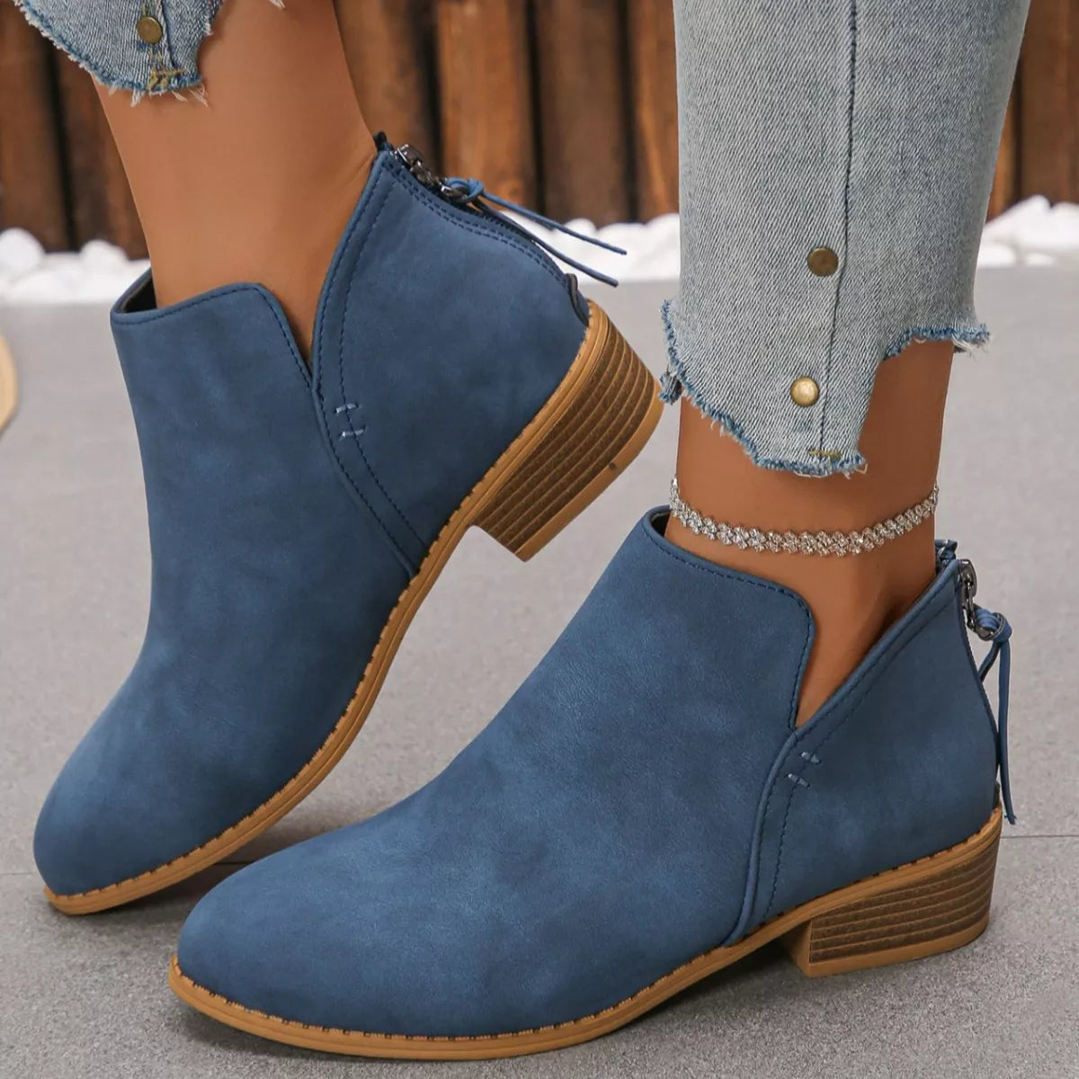 Point toe block heel ankle boots catalog view