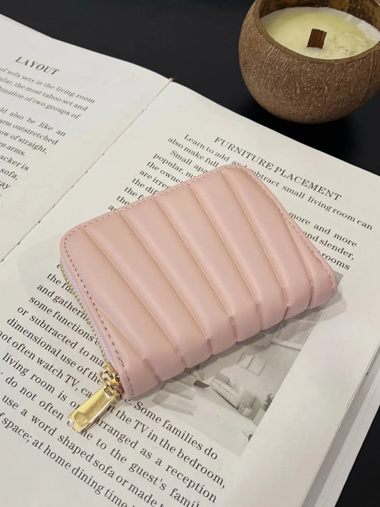 Solid PU Leather Mini Wallet Blush Pink One Size - Fashorio