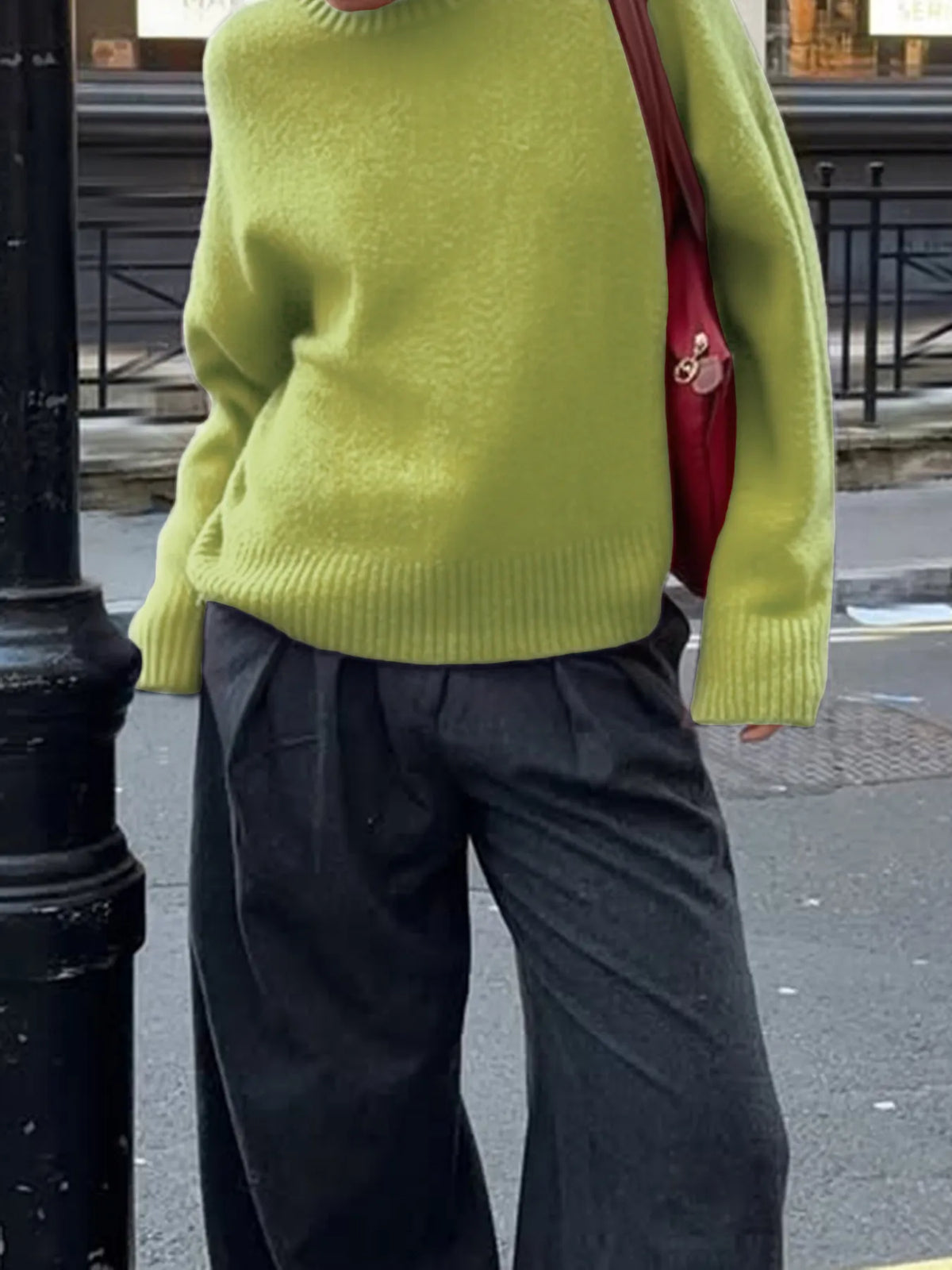 ribbed crewneck drop shoulder oversized sweater styled outfit look