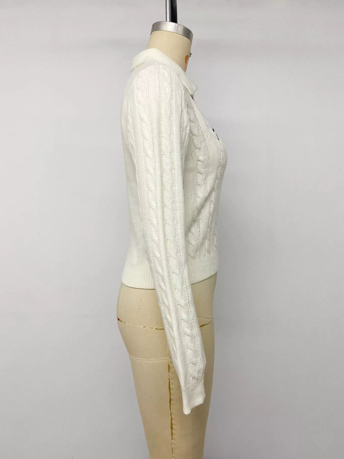 Cable Knit Long Sleeve Sweater in White view 12