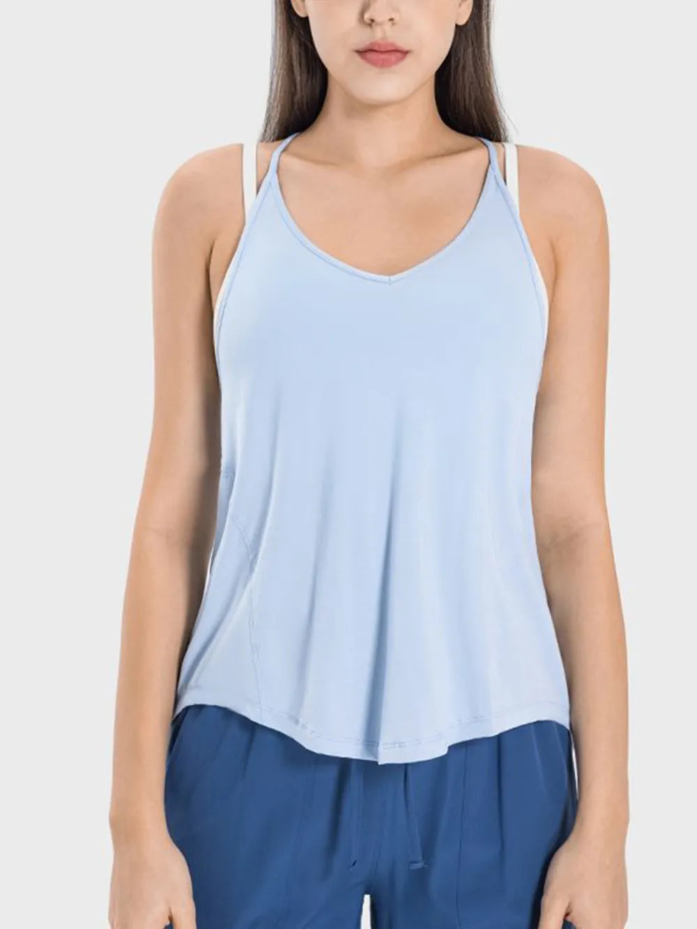 Millennia Slit Spaghetti Strap Scoop Neck Active Cami Light Blue - Fashorio