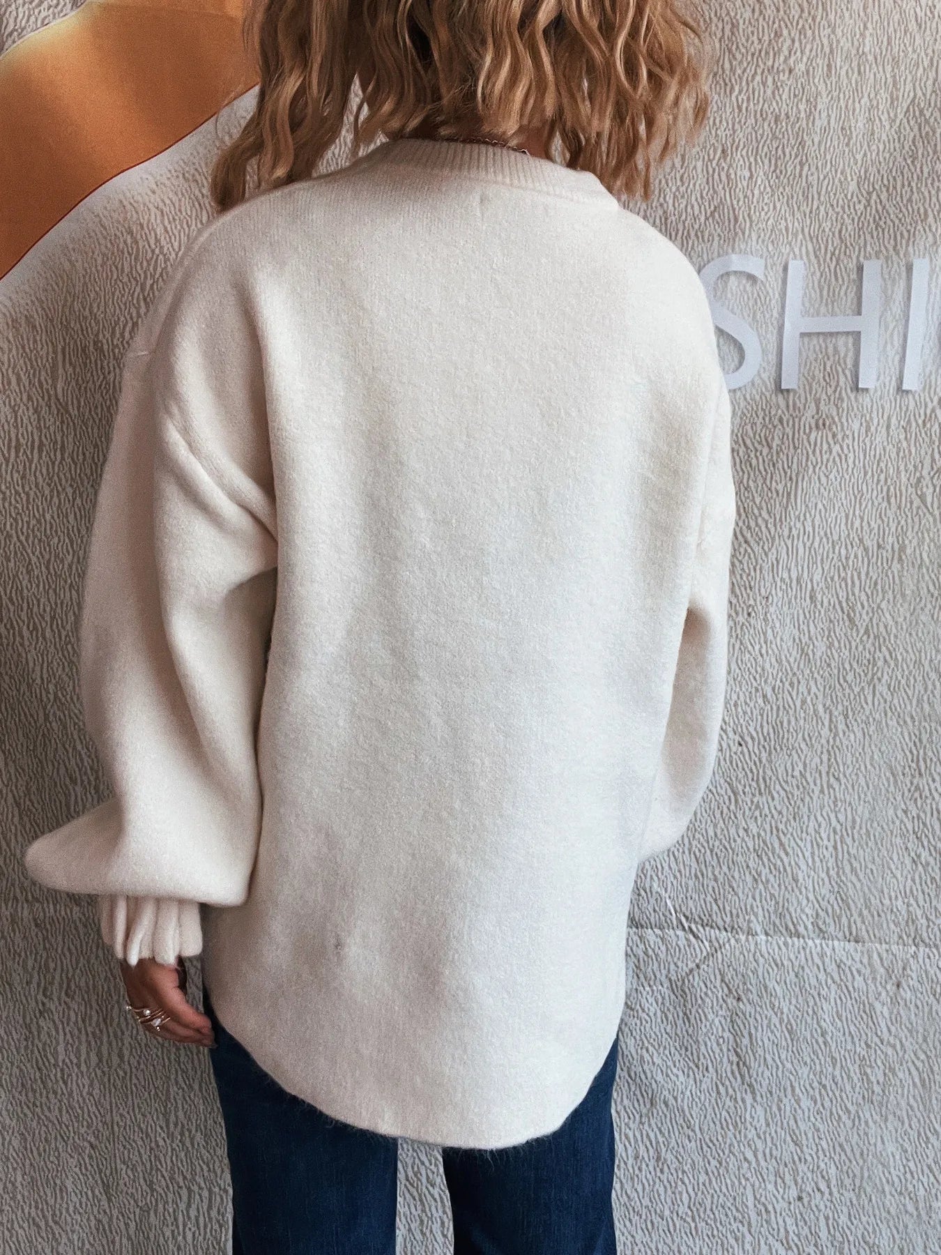 Round Neck Dropped Shoulder Sweater - Fashorio