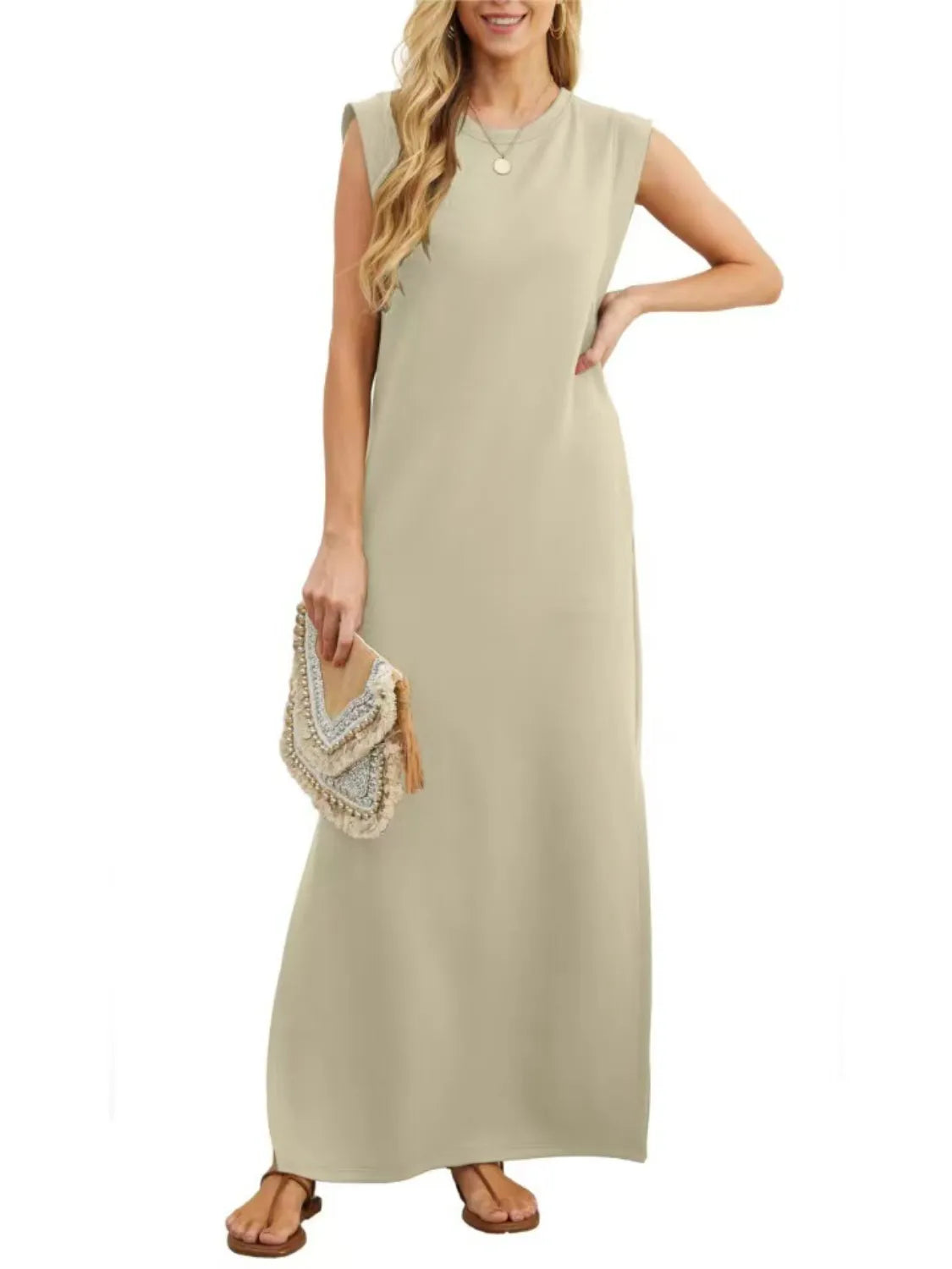 Slit Round Neck Sleeveless Maxi Tank Dress detail view 15