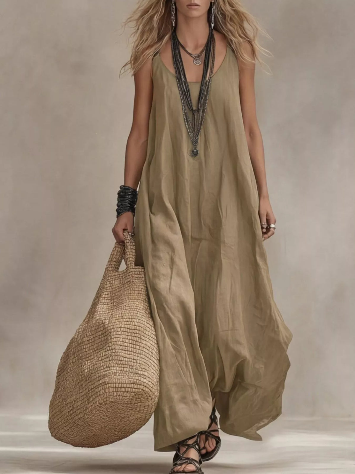 Scoop Neck Sleeveless Maxi Dress Plus Size, view 7