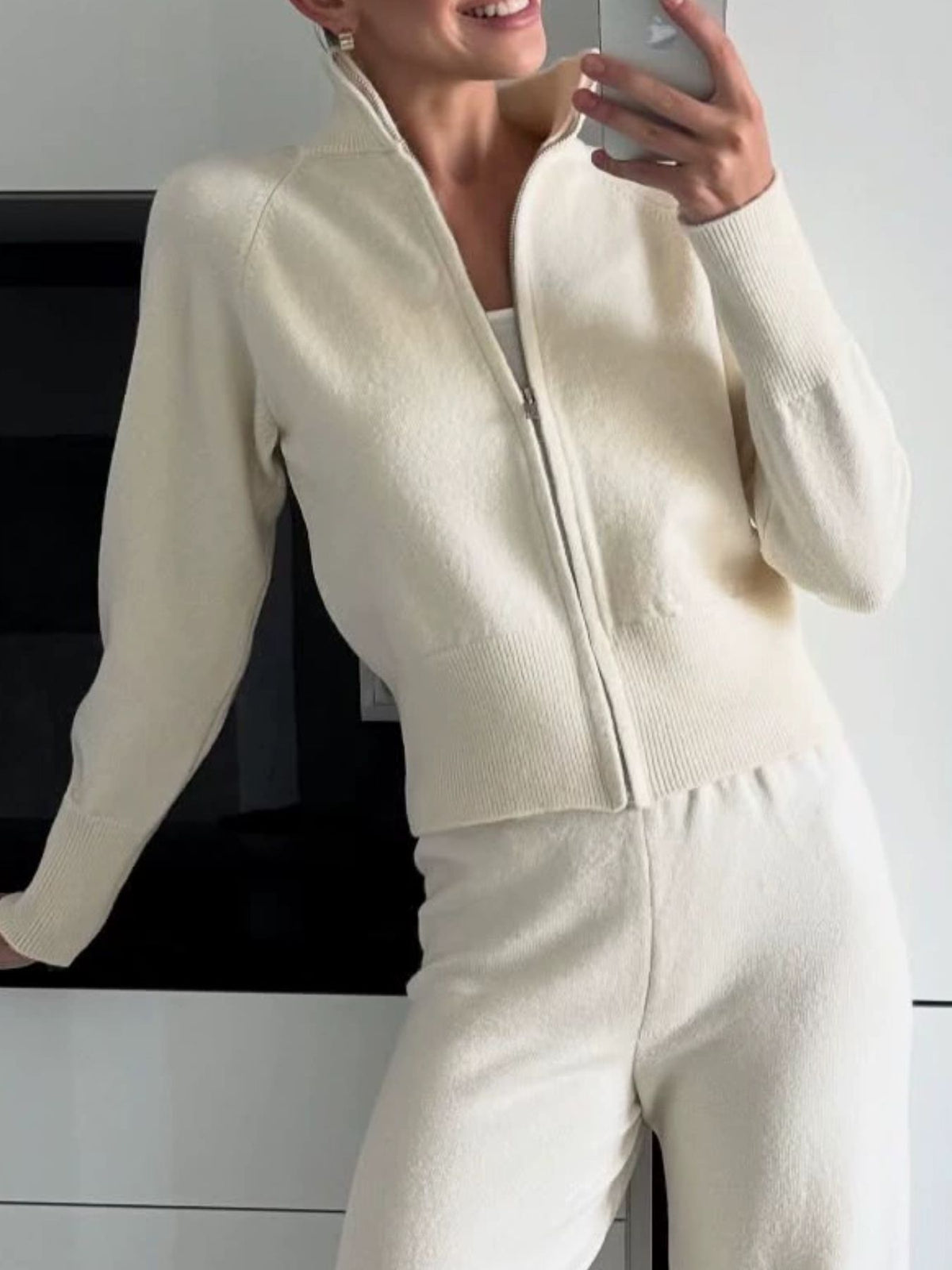 Zip Up Outerwear and Wide Leg Pants Set, view 20