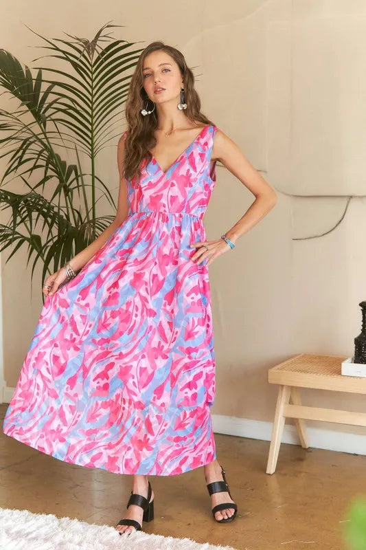 Abstract Floral V Neck Maxi Dress in Blush styled look