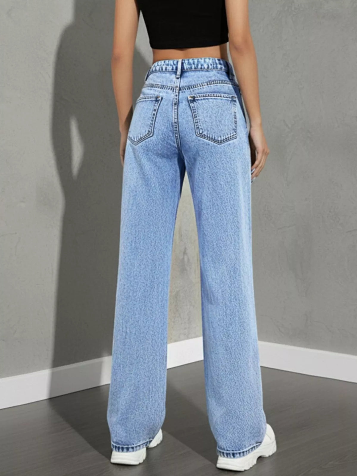 Black high waist wide leg jeans back view