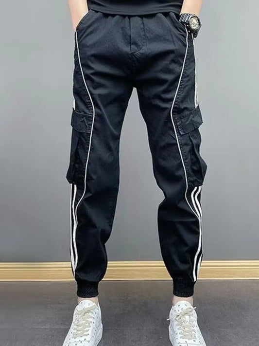 Men's Plus Size Side Striped Joggers Black - Fashorio