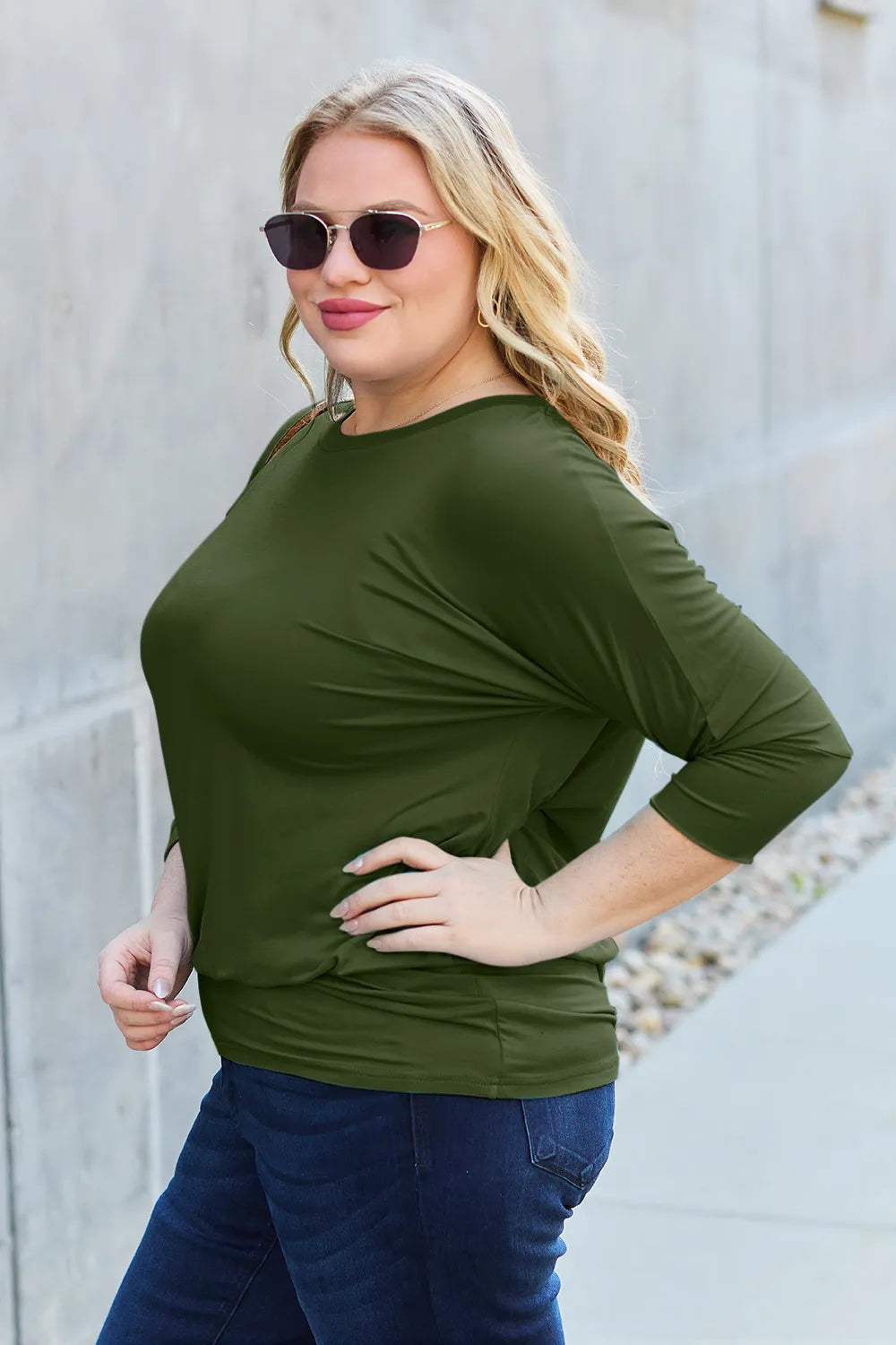 Basic Bae Full Size Round Neck Batwing Sleeve Top - Fashorio