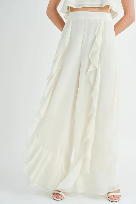 MABLE Crop Cami and Ruffled Wide Leg Pants Set - Fashorio