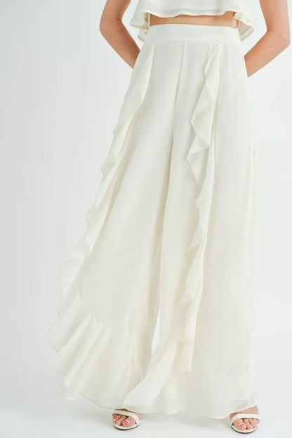 MABLE Crop Cami and Ruffled Wide Leg Pants Set - Fashorio