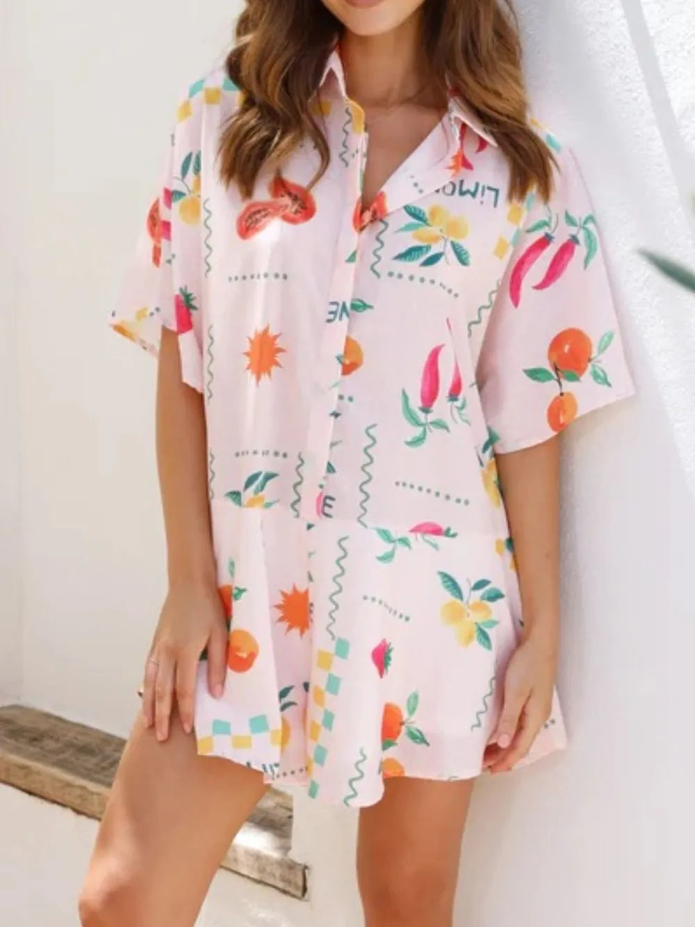 Printed romper full length styling view