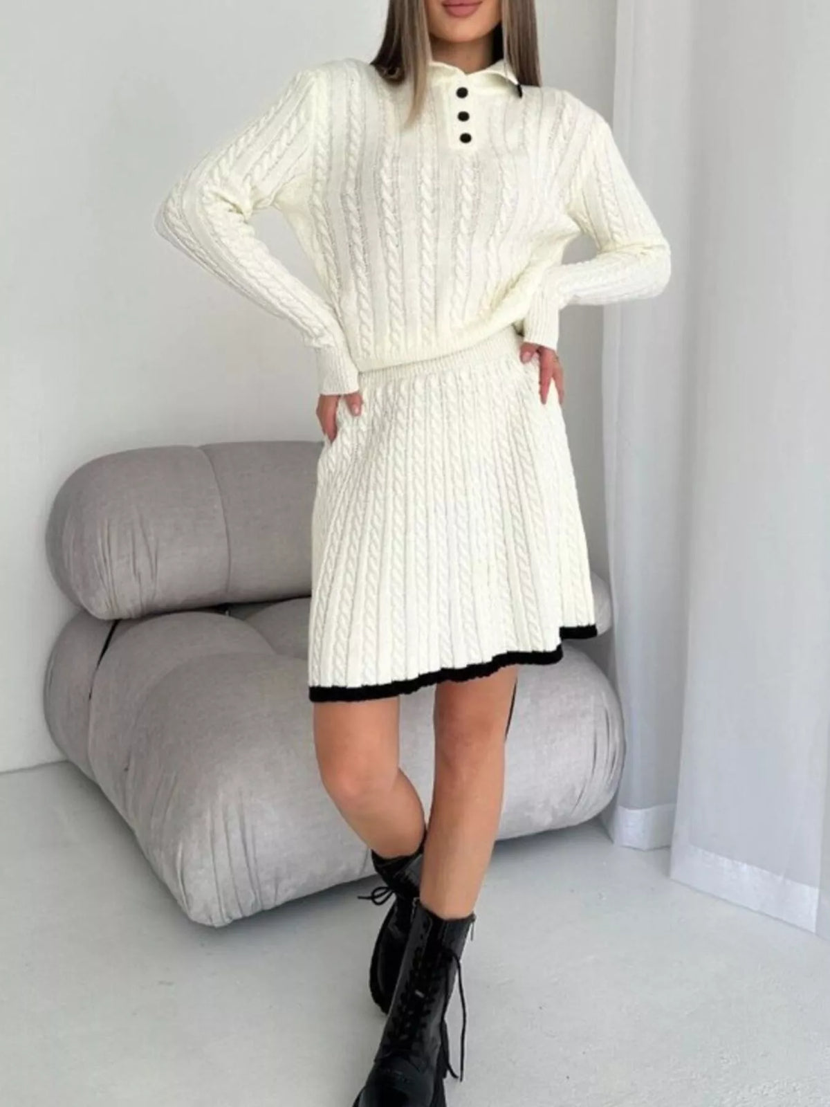 Cable knit two piece set side view