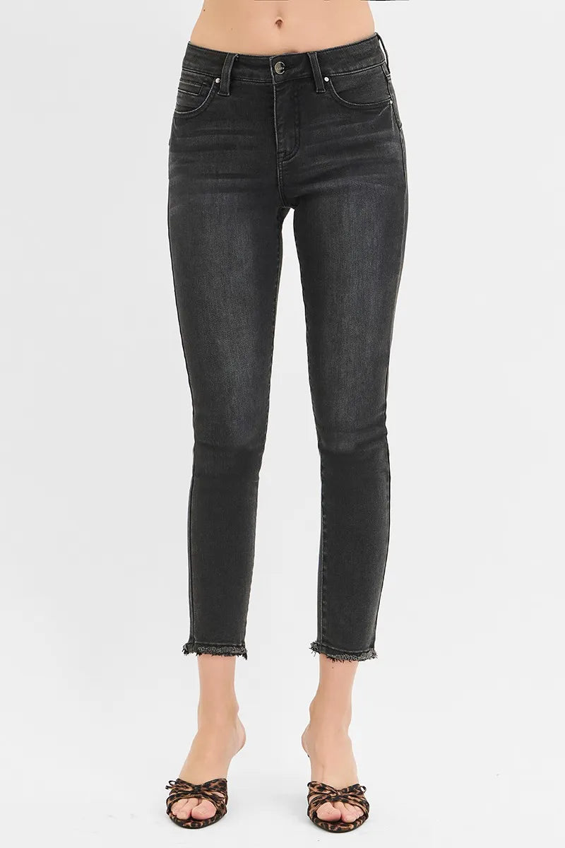 RISEN Full Size Tummy Control Mid Rise Crop Skinny Jeans Plus Size - Fashorio