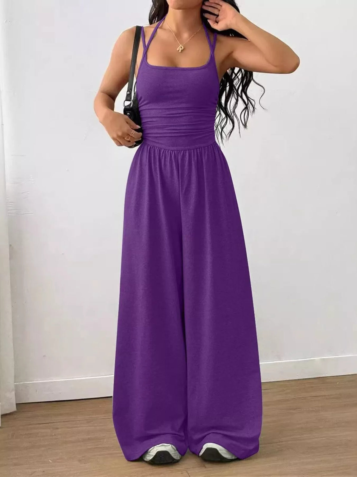 Wide leg jumpsuit waist detail
