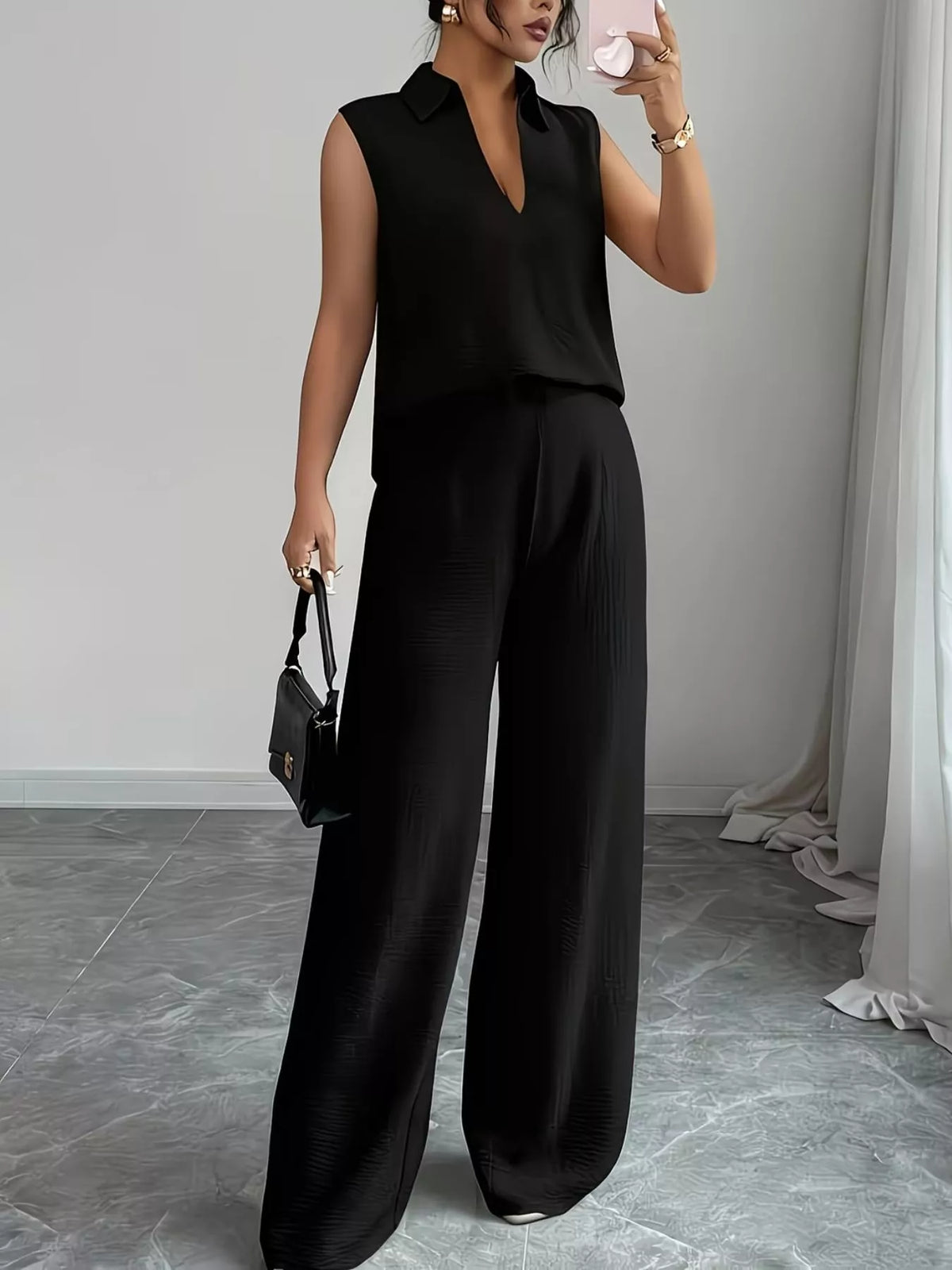 Wide leg pants set back view