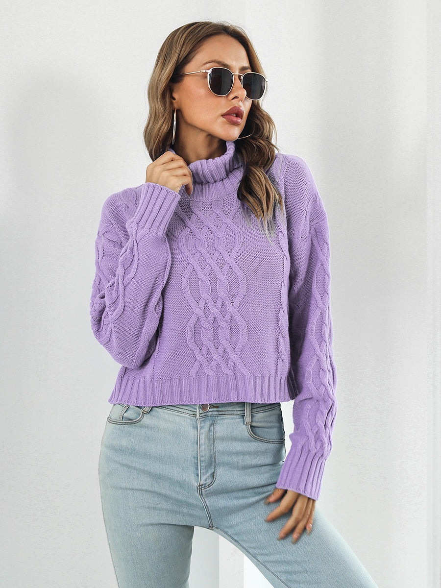 Turtleneck Dropped Shoulder Sweater - Fashorio