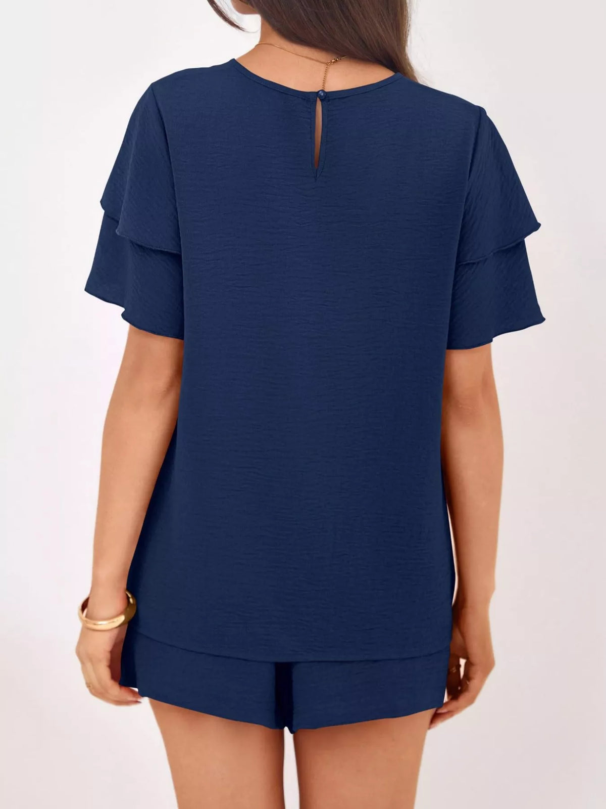 Womens ruffle sleeve top and shorts matching set