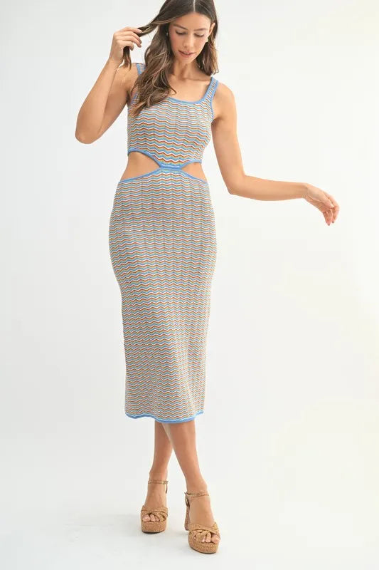 MABLE Multi Color Chevron Knit Bodycon Midi Dress - Fashorio