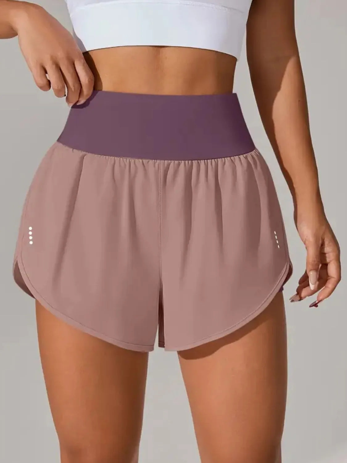 Pocketed High Waist Active Shorts Dusty Pink - Fashorio