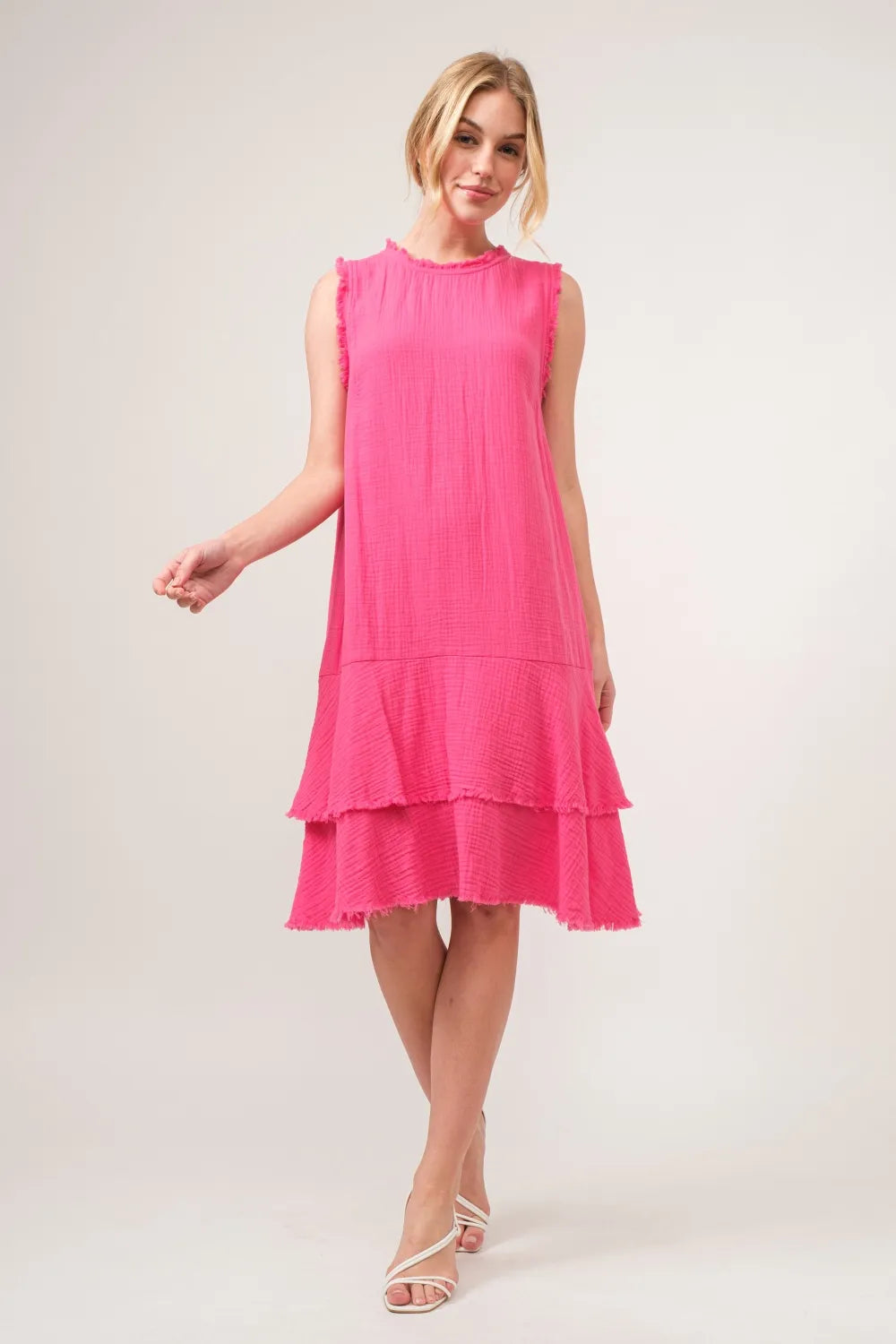 Washed Fringe Detail Tiered Dress styled look