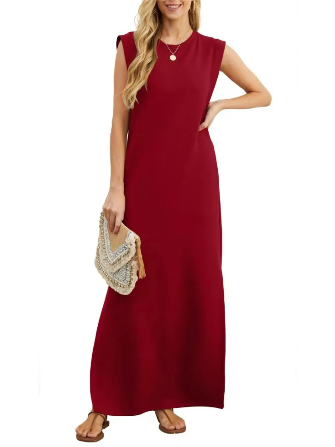 Slit Round Neck Sleeveless Maxi Tank Dress detail view 9